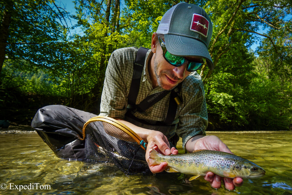André with his first trout of the fly fishing exploration in Bern