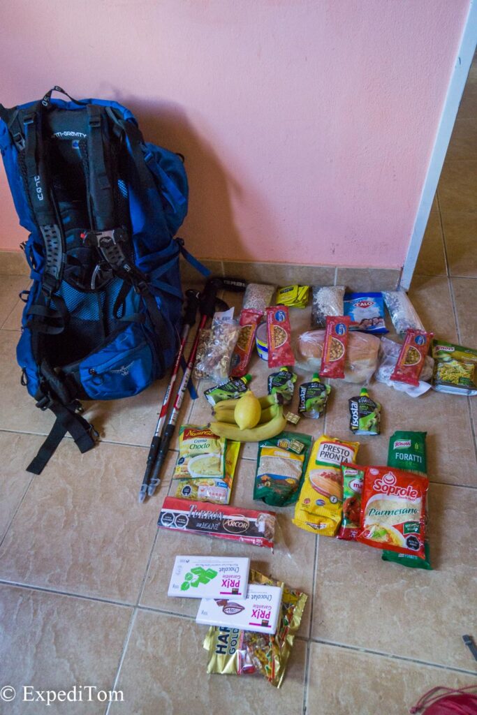 The food we packed and here is the gear list