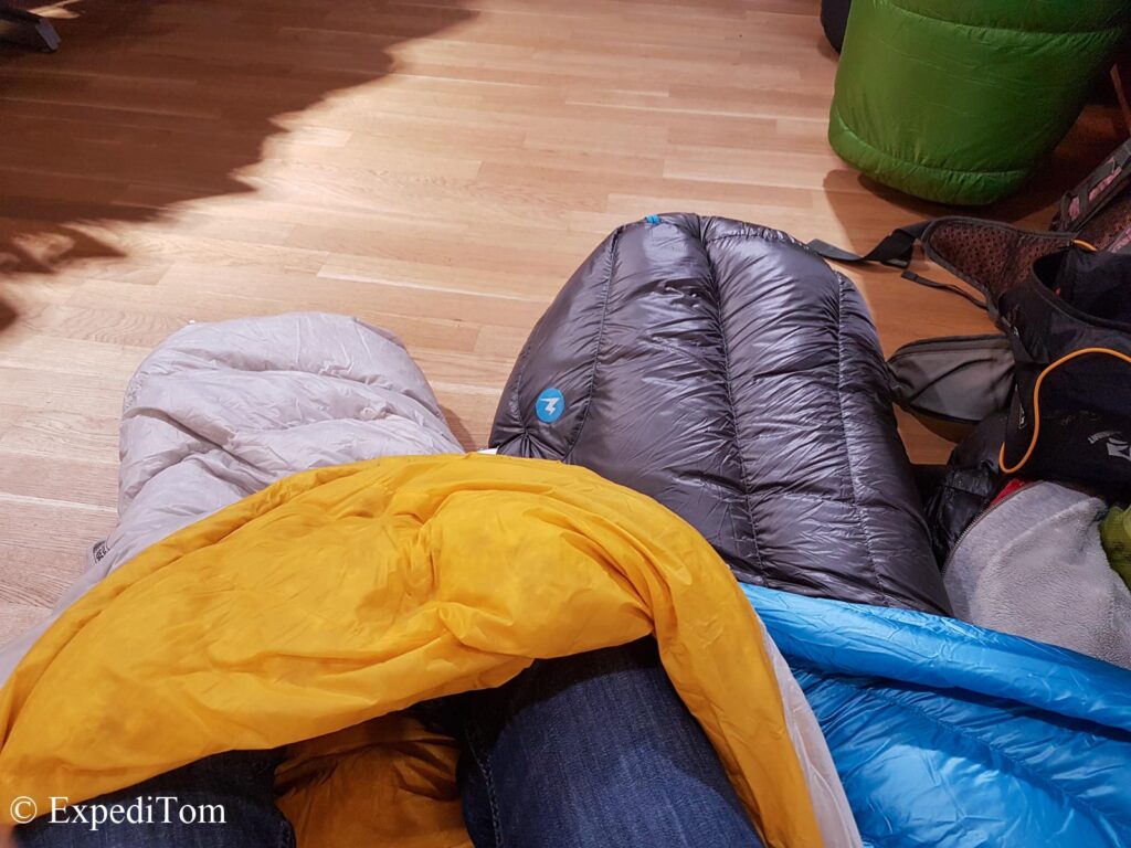 Trying the sleeping bags in store Trying the sleeping bags in store