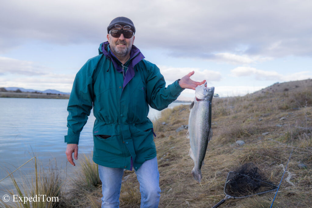 Chris with a stunning salmon from the Ohau canal